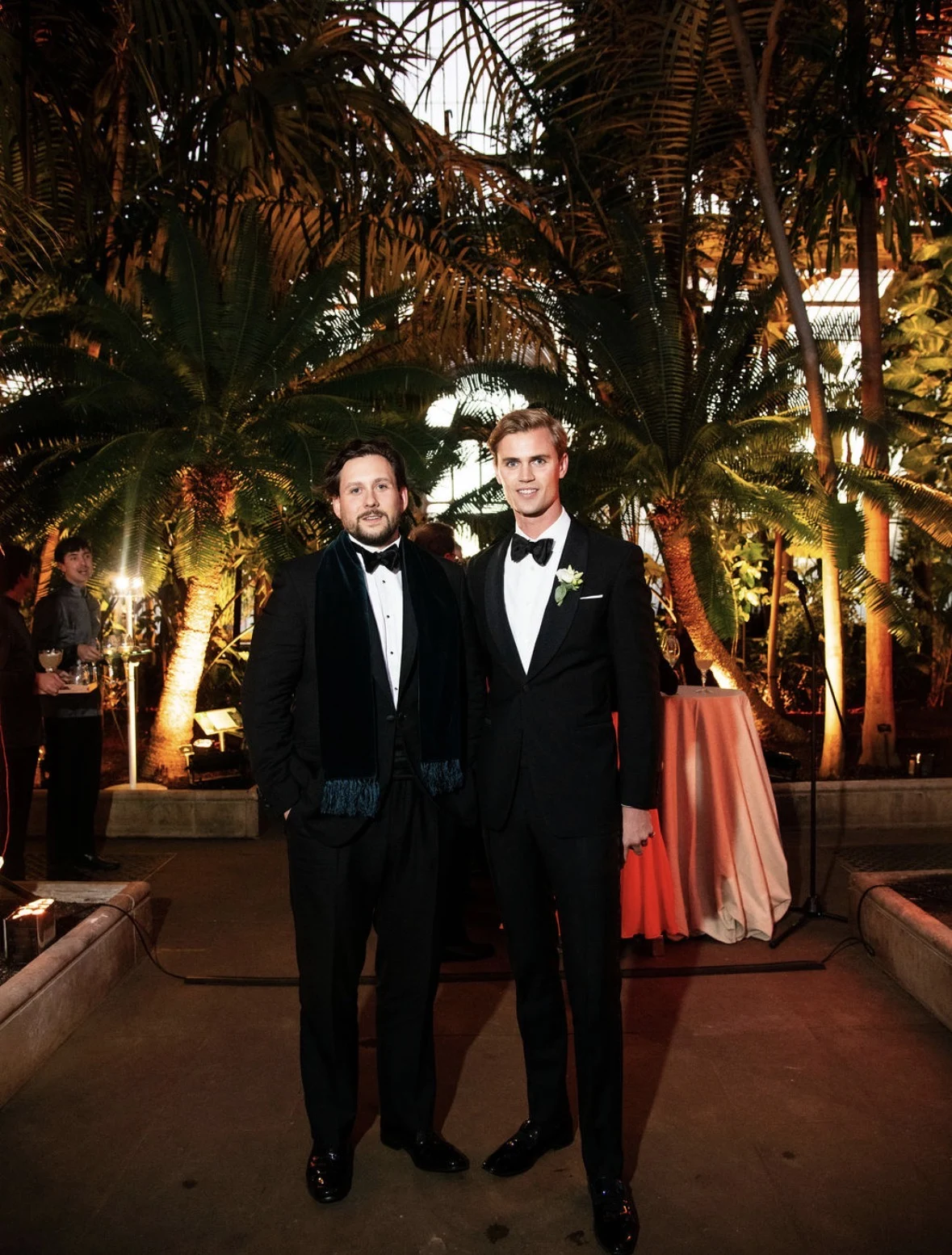 Daniel and Samuel in dinner suits at the Kew Gardens gala reception.