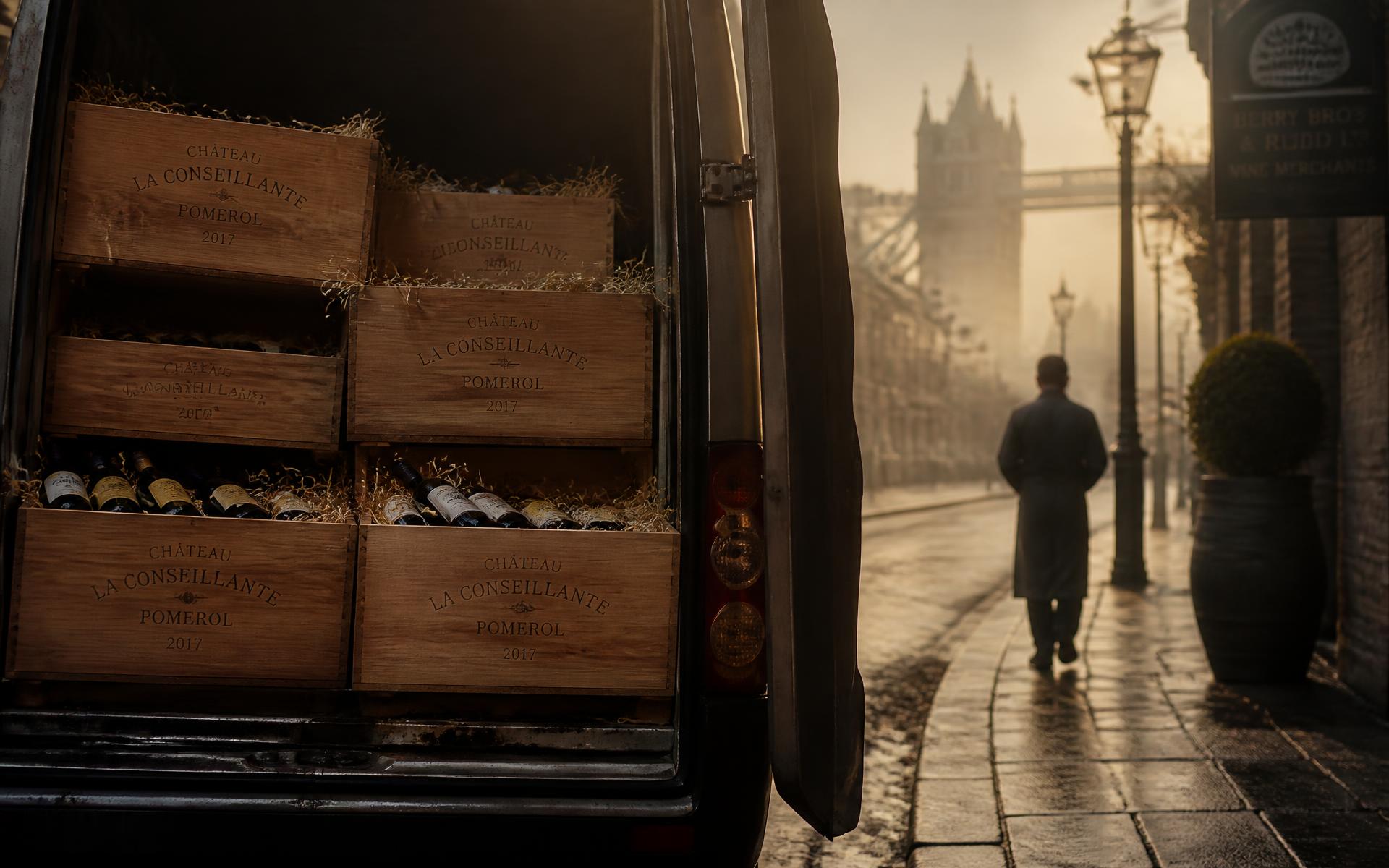 Wine cases being unloaded at dawn in London